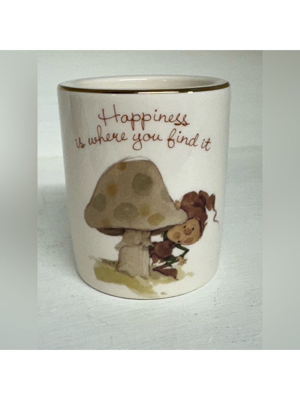 Vintage Ceramic Votive Holder “Happiness is where you find it”